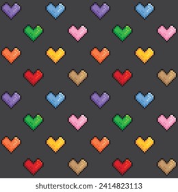 píxel de patrón ininterrumpido colorido 
corazón aislado en segundo plano
