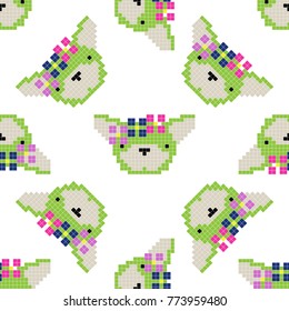 Seamless pattern with pixel dog, vector illustration