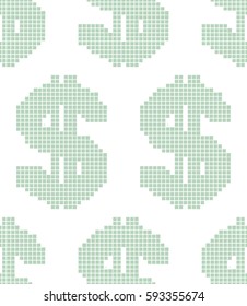 Seamless pattern of the pixel dollar symbols