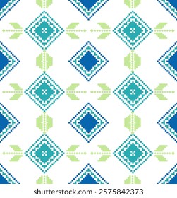 Seamless pattern, pixel pattern green blue color.