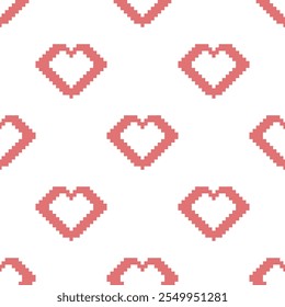 Seamless pattern with pixel hearts pink color 