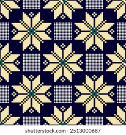 seamless pattern
 Pixel Horizontal Seamless Vector. Design for Clothing, batik, Ikkat,  fabric, Knitwear, Embroidery, Pixel pattern. 