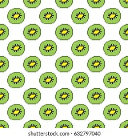 Seamless pattern with pixel kiwi, vector illustration