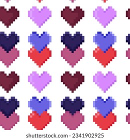 Seamless pattern of pixel multicolored hearts