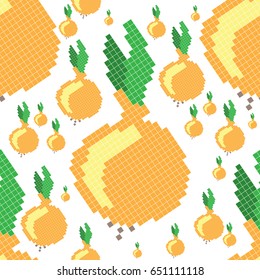 Seamless pattern with pixel onion, vector illustration