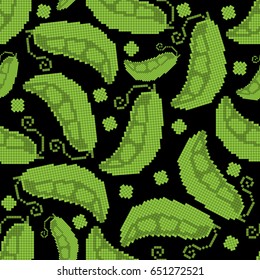 Seamless pattern with pixel pea, vector illustration