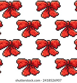 seamless pattern pixel Red bow ribbon isolated on background