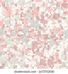 Seamless pattern. Pixel shards. Universal background. Pale colors. The picture is blurred with square blots.