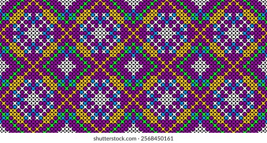 A seamless pattern of pixelated shapes in bright, neon colors. This eye-catching design would be perfect for creating a futuristic or psychedelic aesthetic.