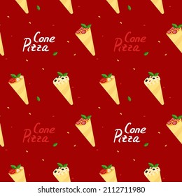 Seamless pattern with pizza cones on red background. Modern design for fabric and paper, surface textures.