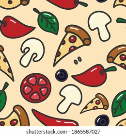 Seamless pattern with pizza design elements in line style. For poster,card, banner, flyer. Vector illustration