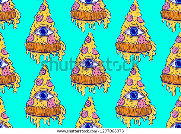 Alle Seeing Eye Pizza Scheibe Bügel Patch Bestickt Illuminati Pyramide Dritte Ev 