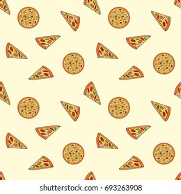 Seamless pattern with pizza.  A seamless food texture. 