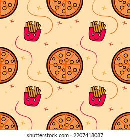 Patrón sin foco con pizza y papas fritas