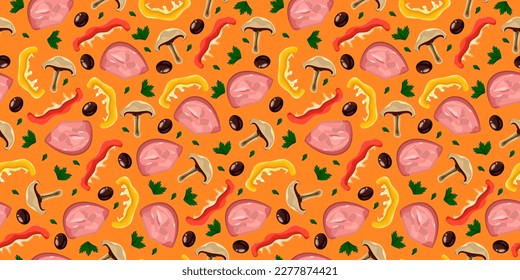 Seamless pattern with pizza ingredients
