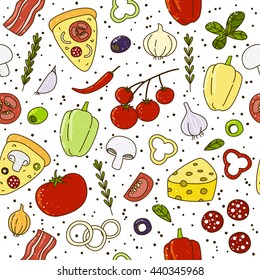 Seamless pattern with pizza ingredients