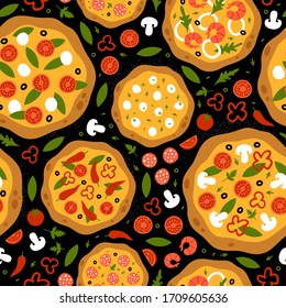 Patrón inoxidable con pizza e ingredientes. Vista superior. comida italiana.