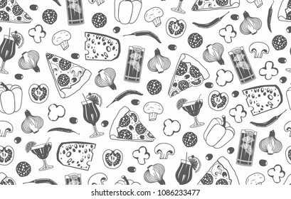 Seamless pattern of pizza isolated on white background