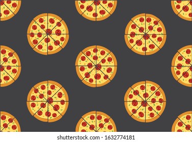 Seamless pattern of pizza isolated on black background