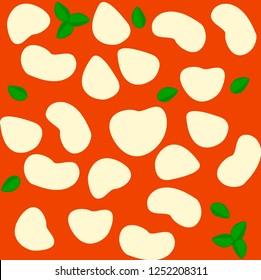 Seamless pattern of pizza Margarita with mozzarella, basil leaf and tomatoes. Can be used for design flyer of restaurant delivery.

