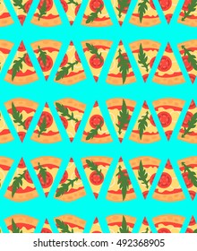 Seamless pattern with pizza margherita slices. Vector illustration. Cartoon style