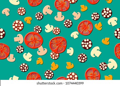 Seamless pattern of the pizza on the arcadia background