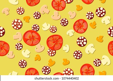 Seamless pattern of the pizza on the meadowlark background