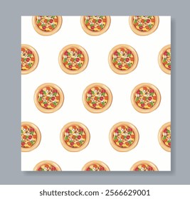 Seamless pattern with pizza. Repeating design element for printing on fabric. Fast food and takeaway eating. Traditional italian cuisine. Dessert and delicacy. Flat vector illustration