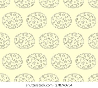 Seamless pattern with pizza in retro color to design your pizzeria.Use for make boxes for pizza, tablecloth etc