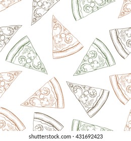 Seamless pattern pizza with shrimp sketch