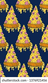 seamless pattern pizza with skulls