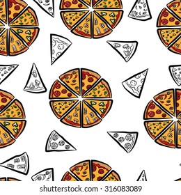 Seamless pattern with pizza slices.