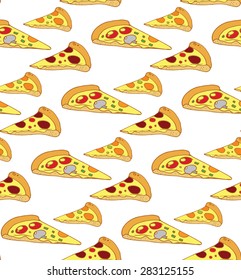 Seamless pattern  pizza slices. Hand draw illustration