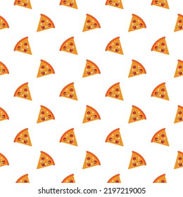 Seamless pattern pizza slices on white background.