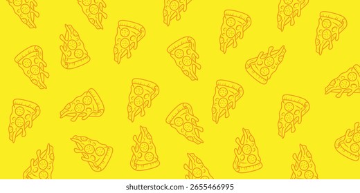 Padrão contínuo de fatias de pizza no fundo amarelo brilhante