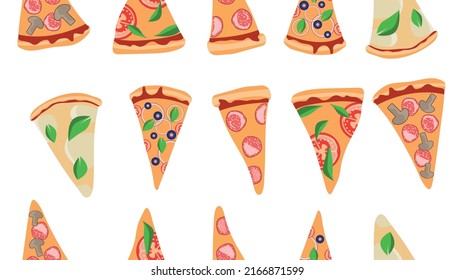 Seamless pattern with pizza slices for printing on different surfaces of your pizzeria