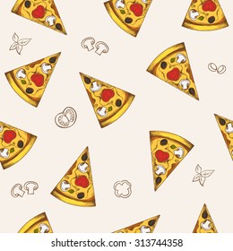 Seamless pattern with pizza. Vector background.