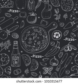 Seamless pattern with pizza. Vector illustration for your design