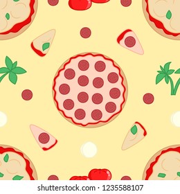 Seamless pattern of pizza vector illustration sketch yellow