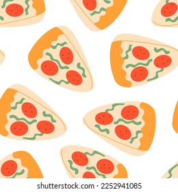 Nahtloses Muster mit Pizzawatt. Sommer-Vektorhintergrund mit Zubehör für Badeurlaub zum Schwimmen im Meer