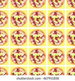 seamless pattern with pizzas on tables vector illustration