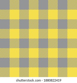 Seamless pattern plaid background. Color trend of the year 2021, Yellow and Gray. Texture for fabric pattern, tile, book cover, poster, flyer, magazine, packaging, wall. Vector illustration.