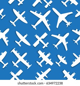 Seamless pattern. Planes in the air. Vector illustration.