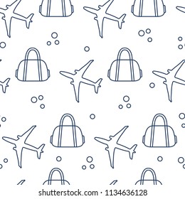 Seamless pattern with planes and bags. Design for poster or print.