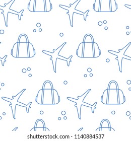 Seamless pattern with planes and bags. Design for poster or print.