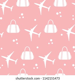 Seamless pattern with planes and bags. Design for poster or print.