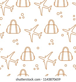Seamless pattern with planes and bags. Design for poster or print.