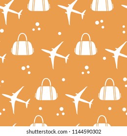 Seamless pattern with planes and bags. Design for poster or print.