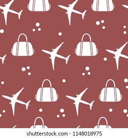 Seamless pattern with planes and bags. Design for poster or print.