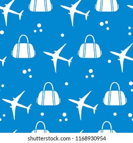 Seamless pattern with planes and bags. Design for poster or print.